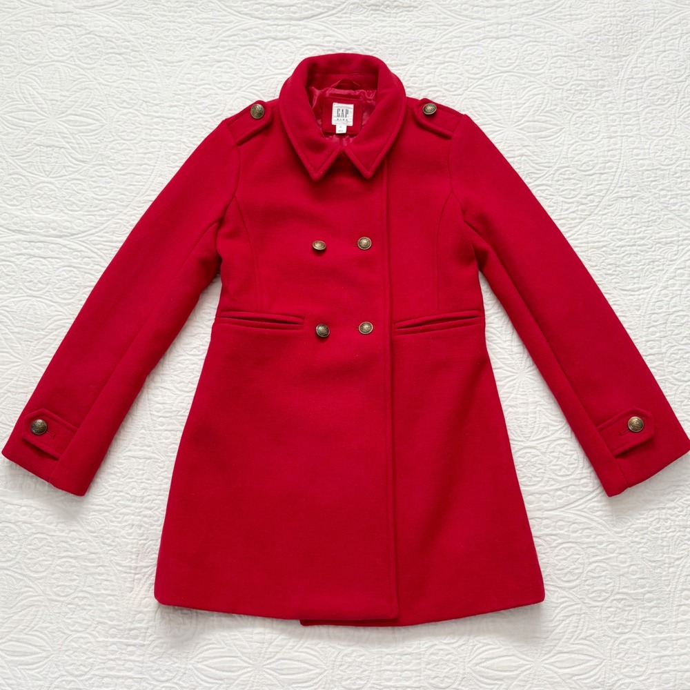 Gap Girls' Long Wool-Blend Double Breasted Peacoat, Red XL